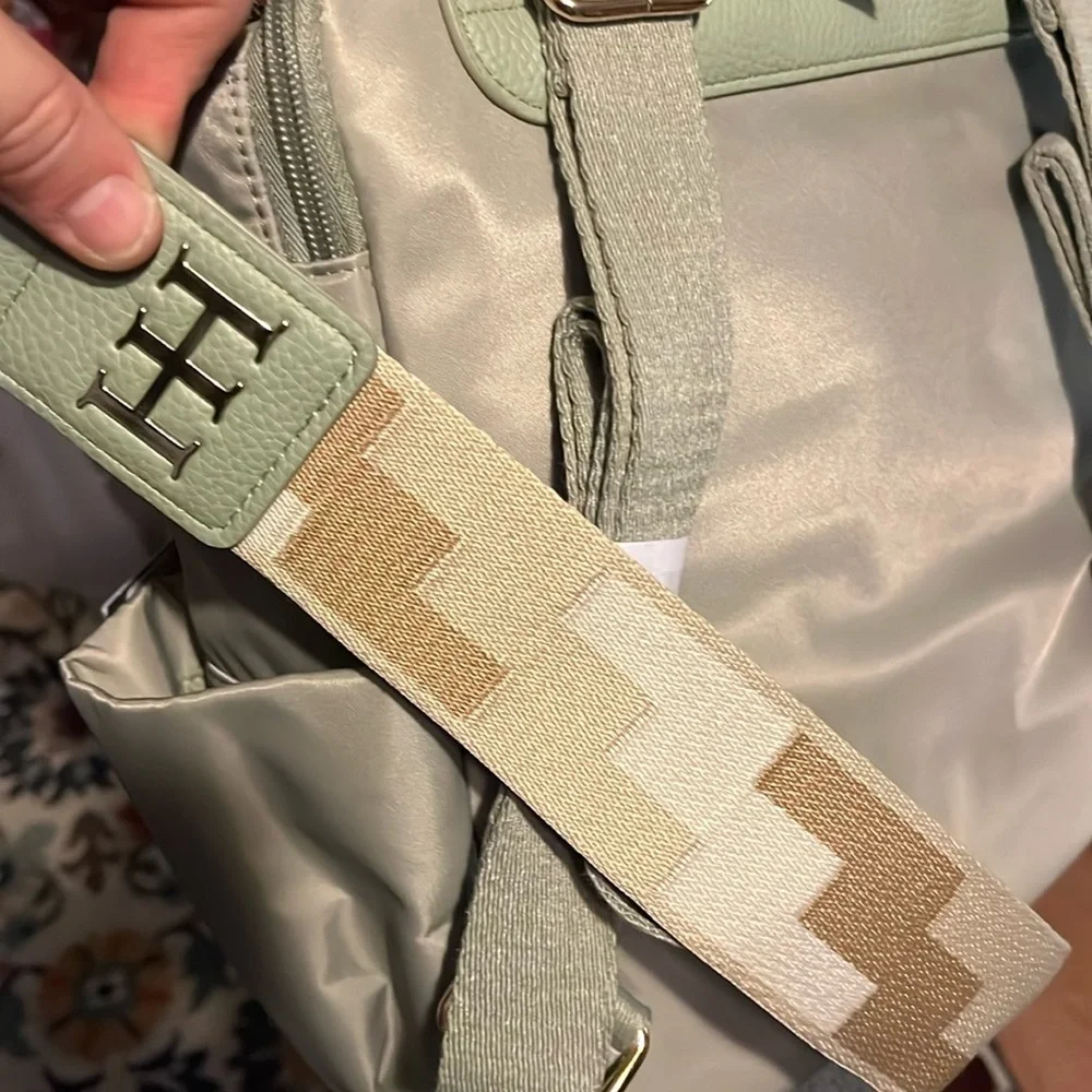 Haute Hippie Green On the Go Backpack Viral Decorative Beige Strap NWT
